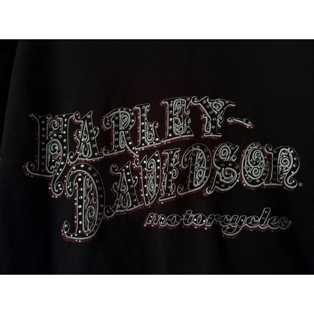 Harley Davidson Womens XL Black Rhinestone Quarter Zip Hoodie 96616-09VW Moto - Picture 4 of 10